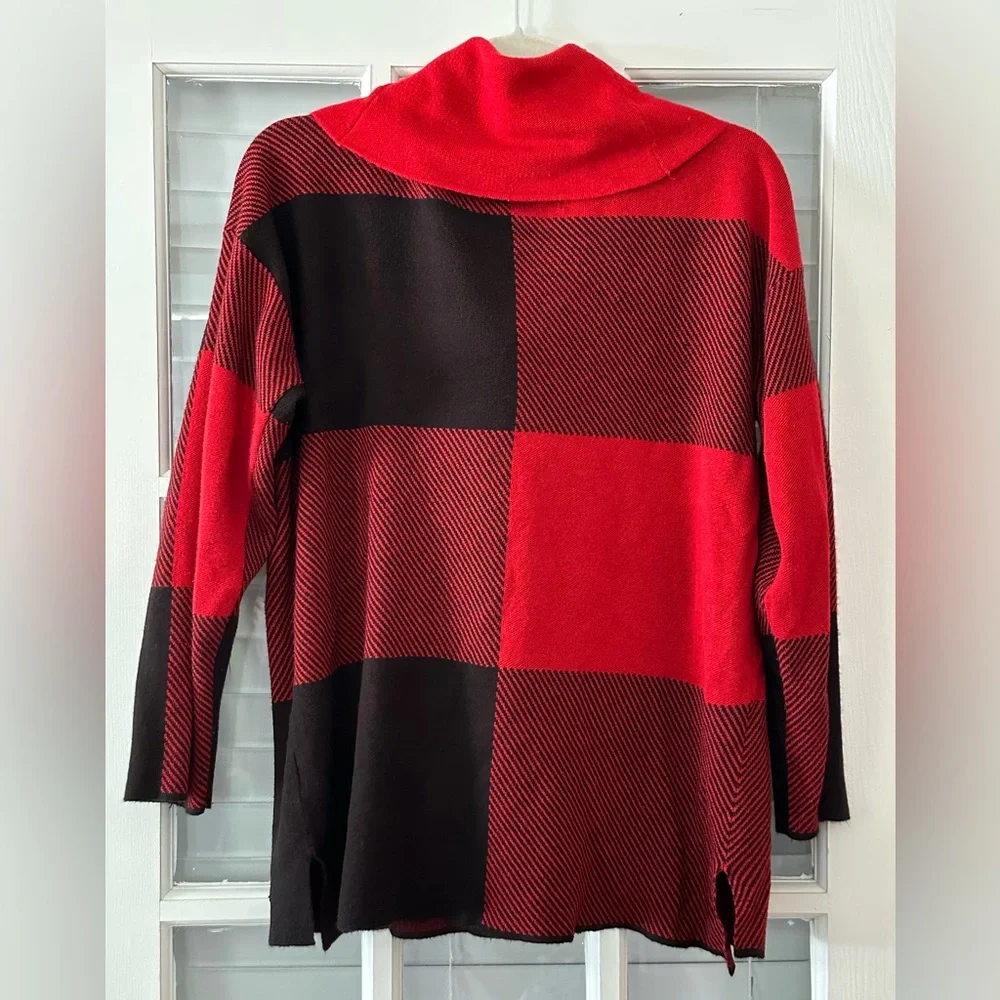 Calvin Klein Women’s M Cowl Neck Red & Black Oversize Sweater | SKU 0538